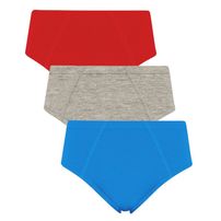 Cueca Slip Infantil Selene Algodão Cinza/Royal/Vermelho - Kit 3 unidades