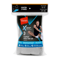 Kit 3 Pares Meias Hanes Sapatilha Algodão Esportiva 5190 Cinza 37/44