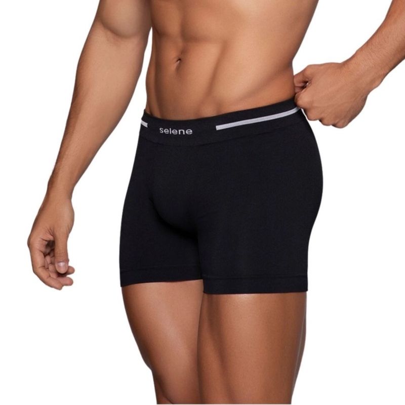 Cuecas Boxer Selene Poliamida Sem Costura Preto/Chumbo - Kit 2 unidades