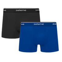Cueca Boxer Selene Algodão Preto/Azul - Kit 2 unidades