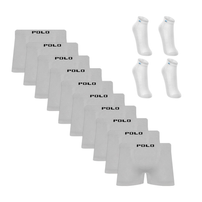 Kit 10 Cuecas Boxer Polo Star Microfibra Branca + 4 Pares Meias Up Cano Curto