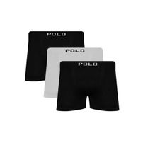 Kit 3 Cuecas Boxer Polo Star Microfibra Branco e Preto