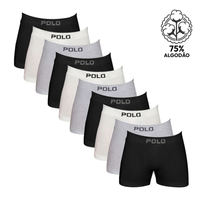 Kit 10 Cuecas Boxer Polo Star Algodão Sortido