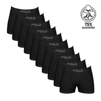 Kit 10 Cuecas Boxer Polo Star Algodão Preta