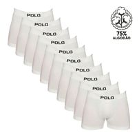 Kit 10 Cuecas Boxer Polo Star Algodão Branca
