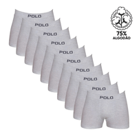 Kit 10 Cuecas Boxer Polo Star Algodão Cinza