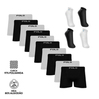 Kit 10 Cuecas Boxer Polo Star Microfibra Sortida + 4 Pares Meias  UP Cano Curto