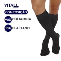 Meia 3/4 Vitall Medical Com Ponteira Ponteira Média Compressão Preto